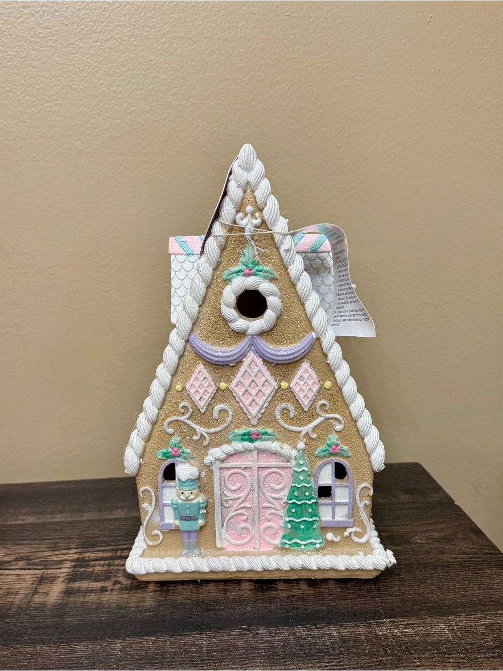 Holiday Gingerbread House Decorative Birdhouse - Pastel Pink & Mint